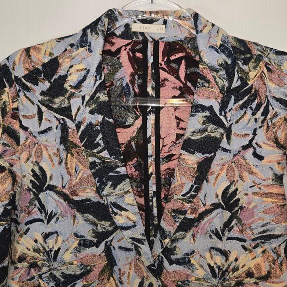 6397 Blazer Jacquard Abstract floral Print Blue Pink 1 Button Slash Pockets XS - Picture 4 of 10